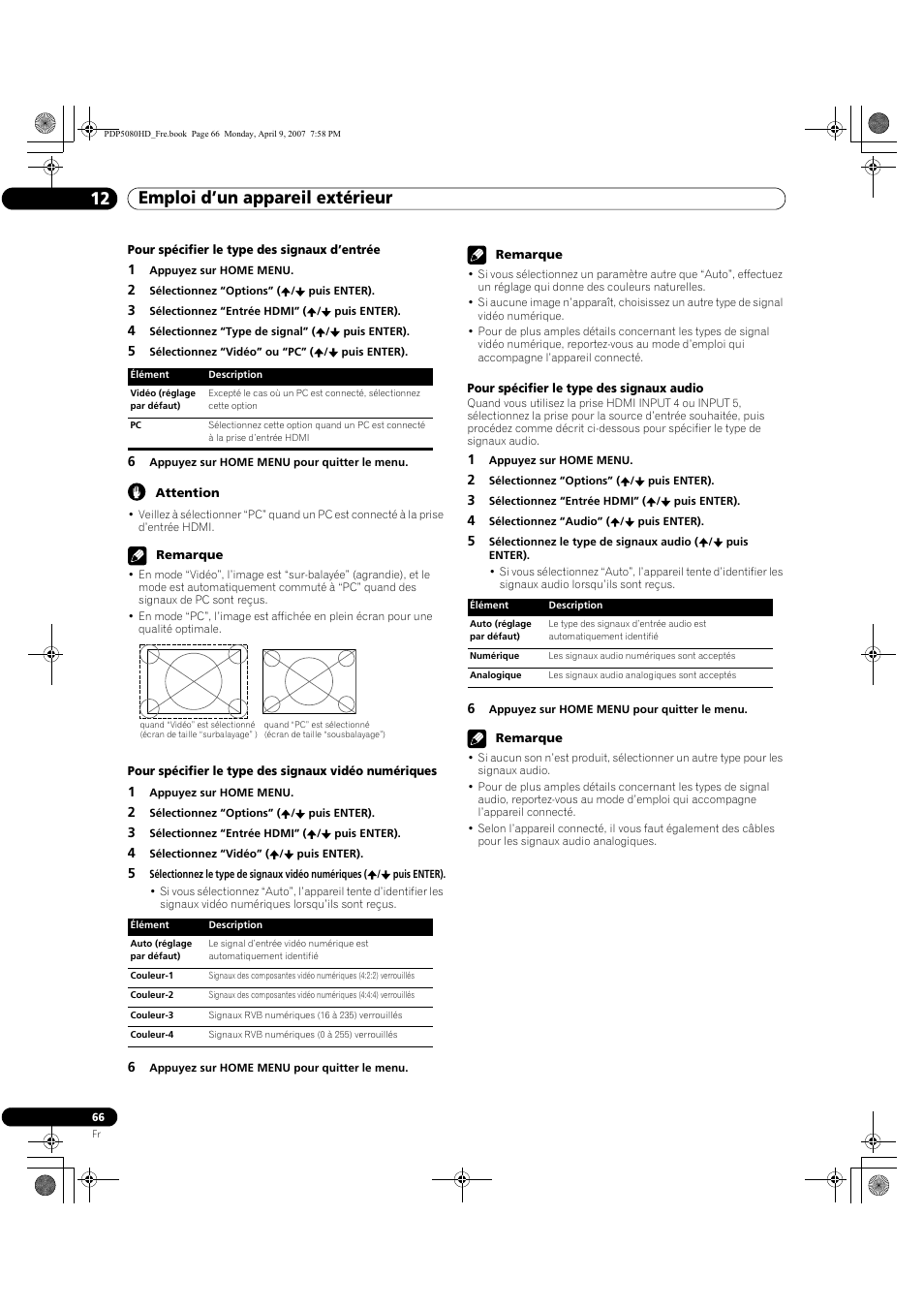 Emploi d’un appareil extérieur 12 | Pioneer PDP-5080HD User Manual | Page 166 / 285