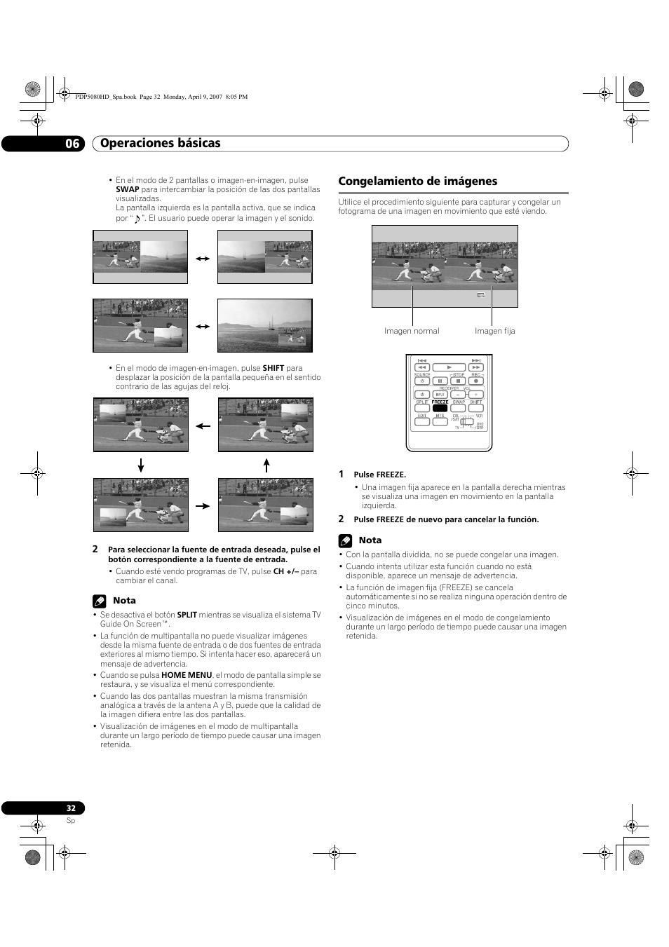 Congelamiento de imágenes, Operaciones básicas 06 | Pioneer PDP-5080HD User Manual | Page 224 / 285