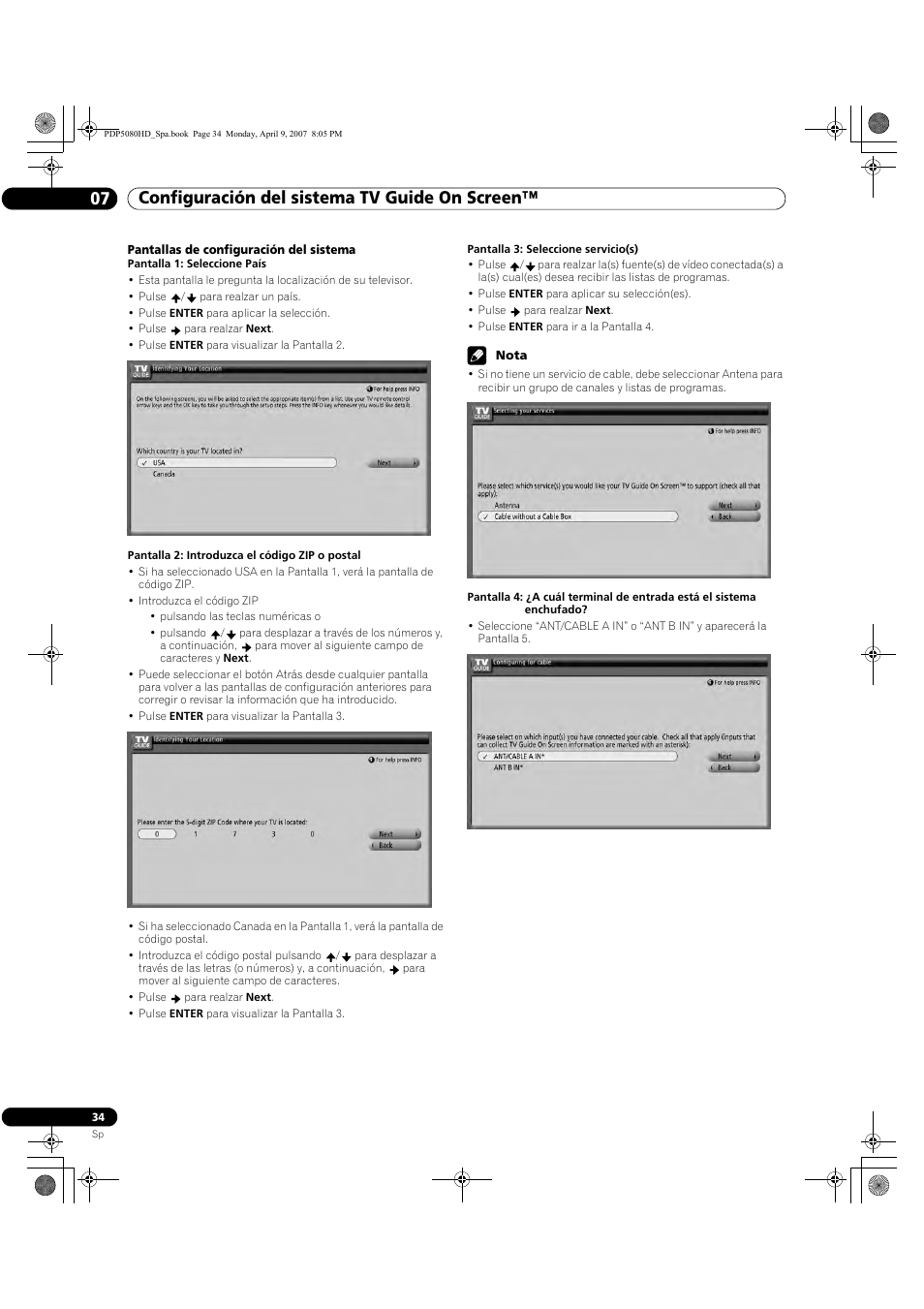 Configuración del sistema tv guide on screen™ 07 | Pioneer PDP-5080HD User Manual | Page 226 / 285