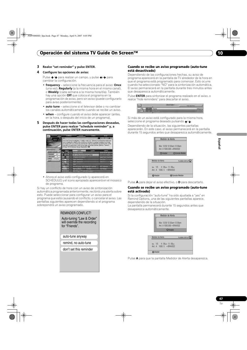 Operación del sistema tv guide on screen™ 10 | Pioneer PDP-5080HD User Manual | Page 239 / 285