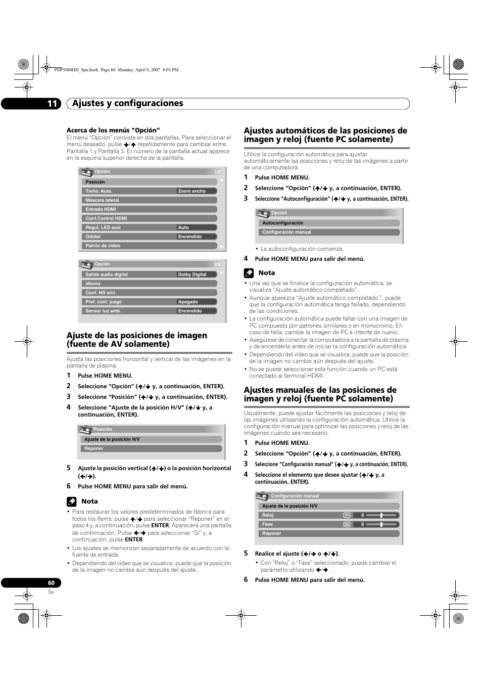 Ajustes y configuraciones 11 | Pioneer PDP-5080HD User Manual | Page 252 / 285