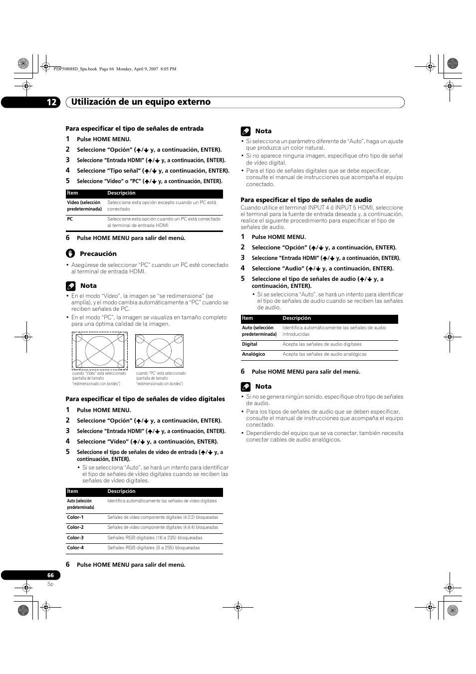 Utilización de un equipo externo 12 | Pioneer PDP-5080HD User Manual | Page 258 / 285