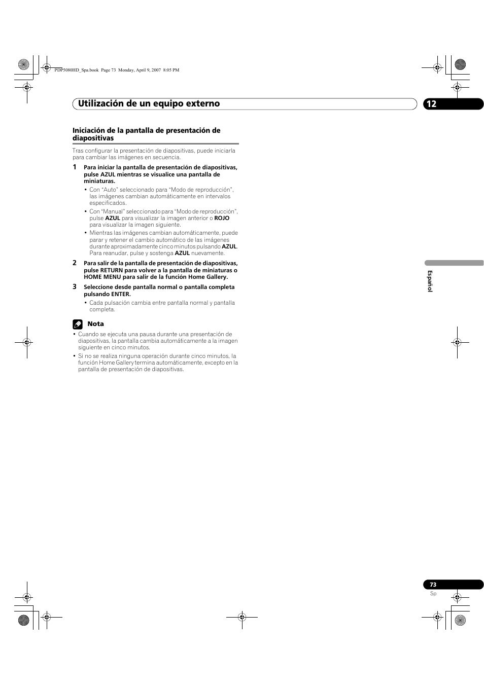Utilización de un equipo externo 12 | Pioneer PDP-5080HD User Manual | Page 265 / 285