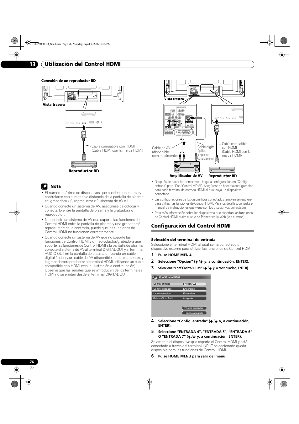 Configuración del control hdmi, Utilización del control hdmi 13 | Pioneer PDP-5080HD User Manual | Page 268 / 285