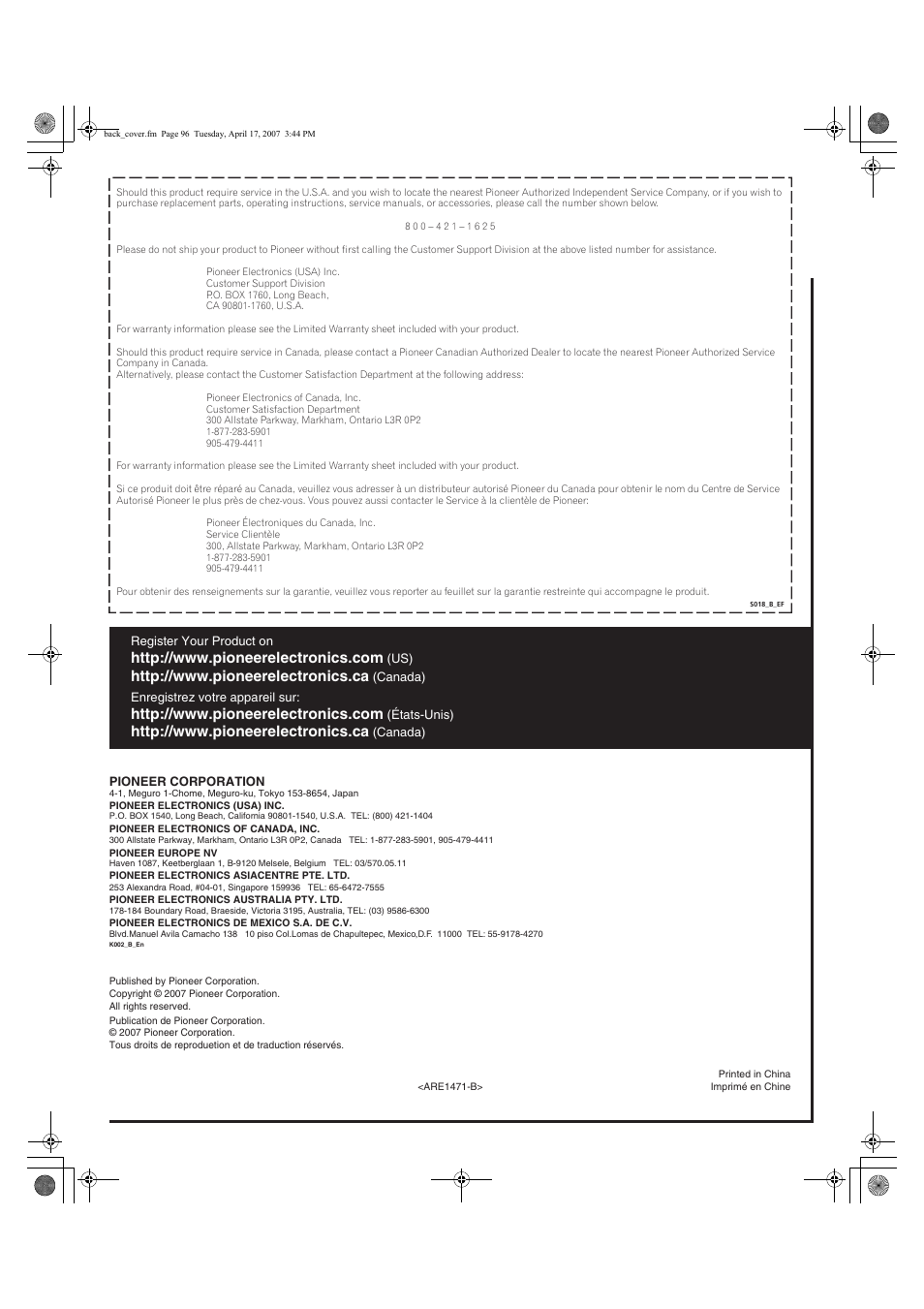 Pioneer PDP-5080HD User Manual | Page 285 / 285