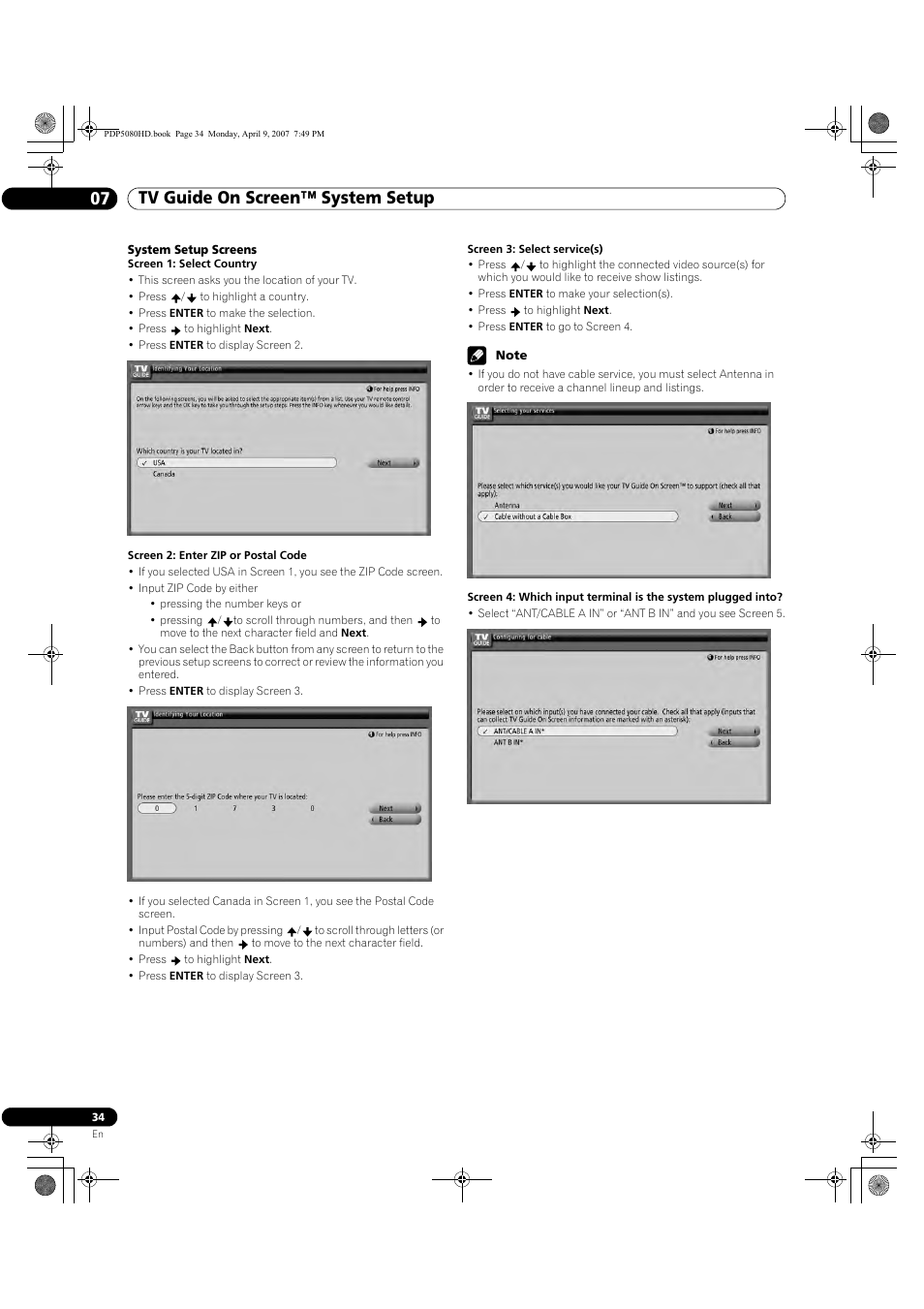 Tv guide on screen™ system setup 07 | Pioneer PDP-5080HD User Manual | Page 34 / 285