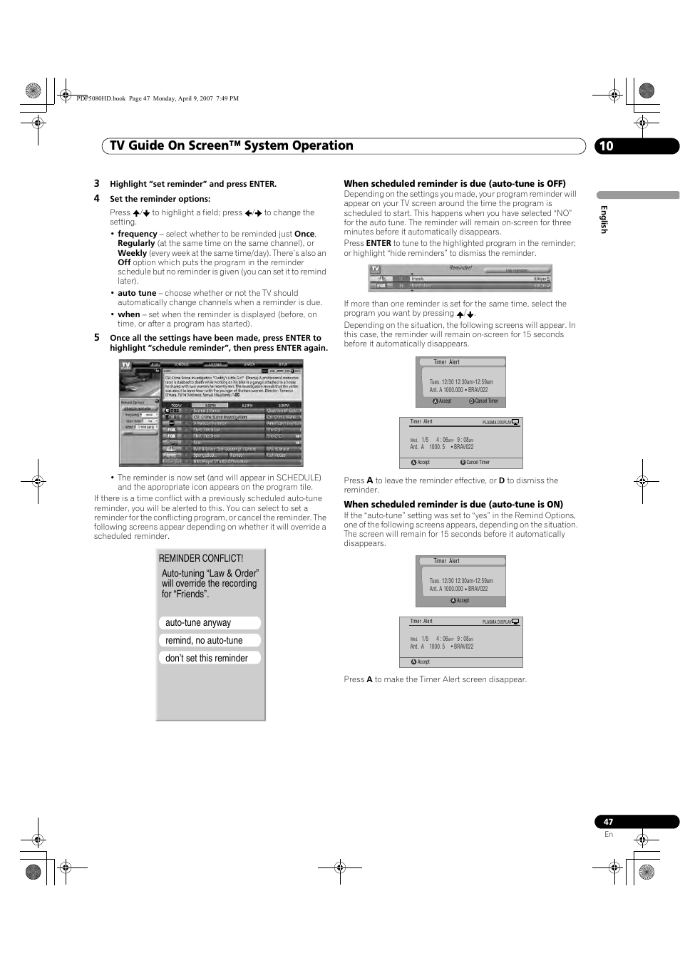 Tv guide on screen™ system operation 10 | Pioneer PDP-5080HD User Manual | Page 47 / 285