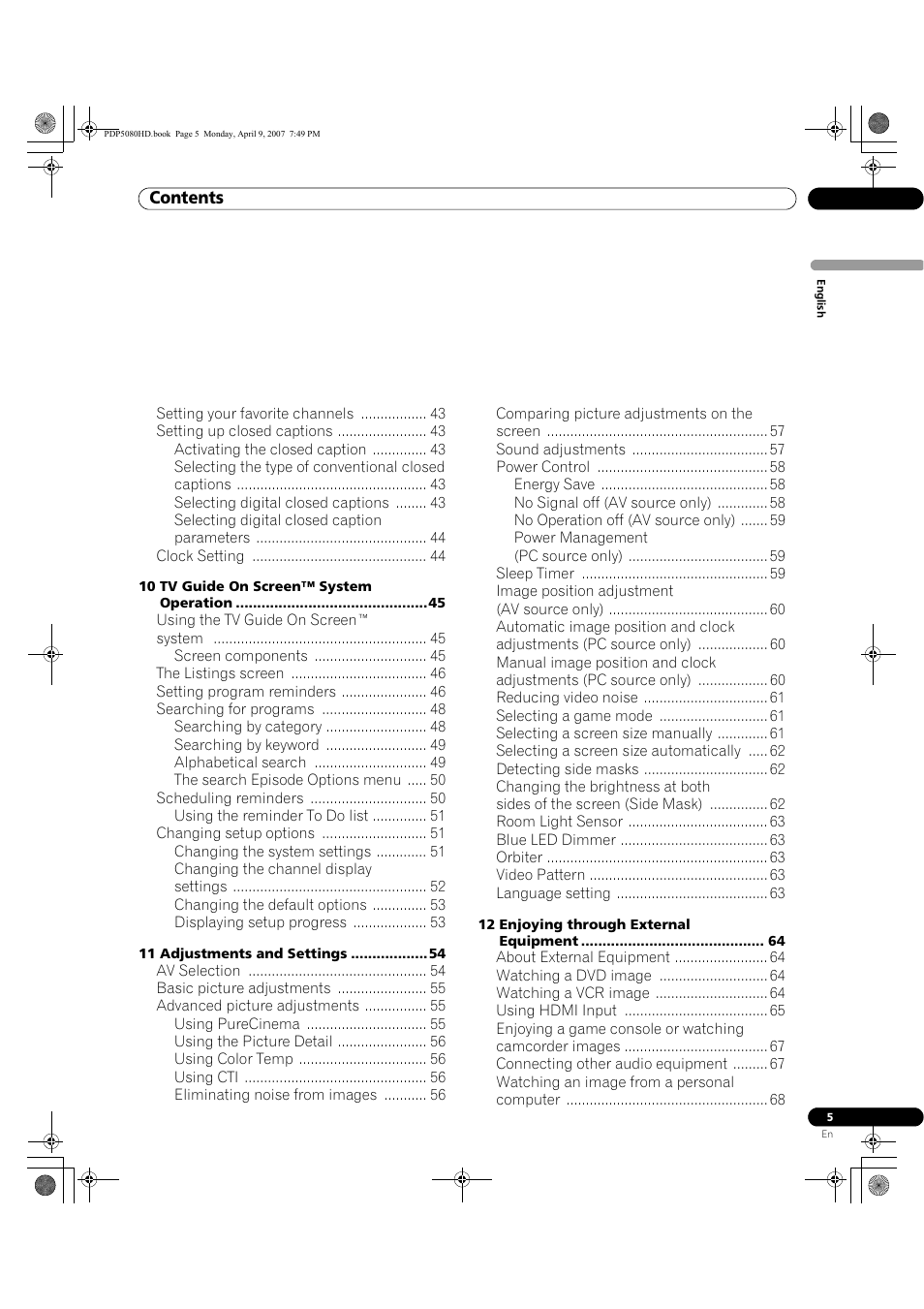 Pioneer PDP-5080HD User Manual | Page 5 / 285
