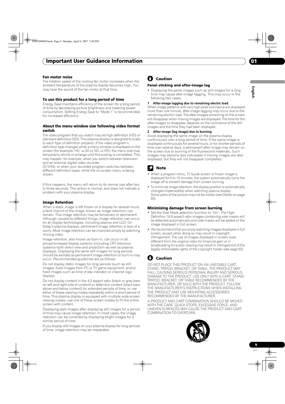 Important user guidance information 01 | Pioneer PDP-5080HD User Manual | Page 9 / 285