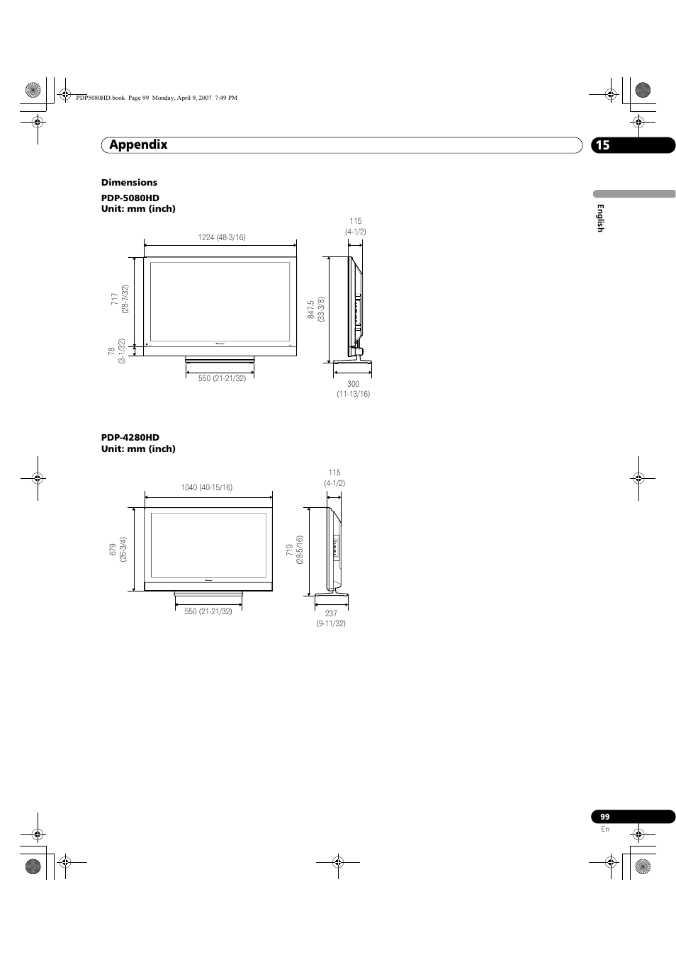 Appendix 15 | Pioneer PDP-5080HD User Manual | Page 99 / 285