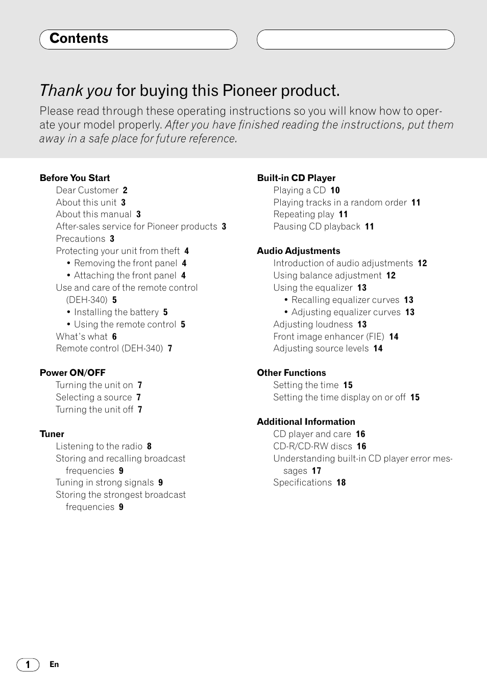 Pioneer DEH-340 User Manual | Page 2 / 56