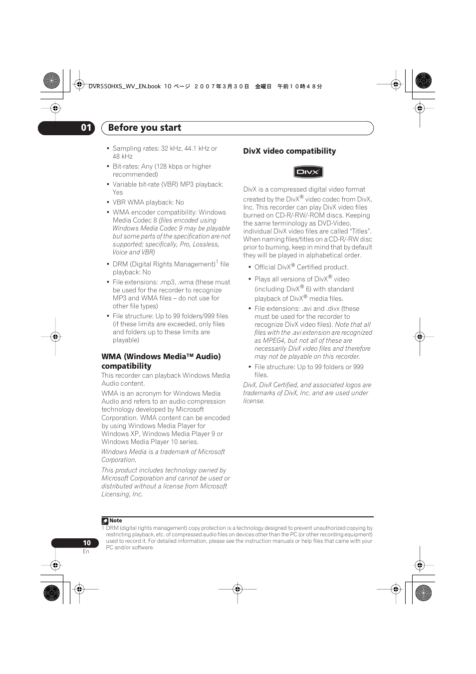 Before you start 01 | Pioneer DVR-550HX-S User Manual | Page 10 / 155