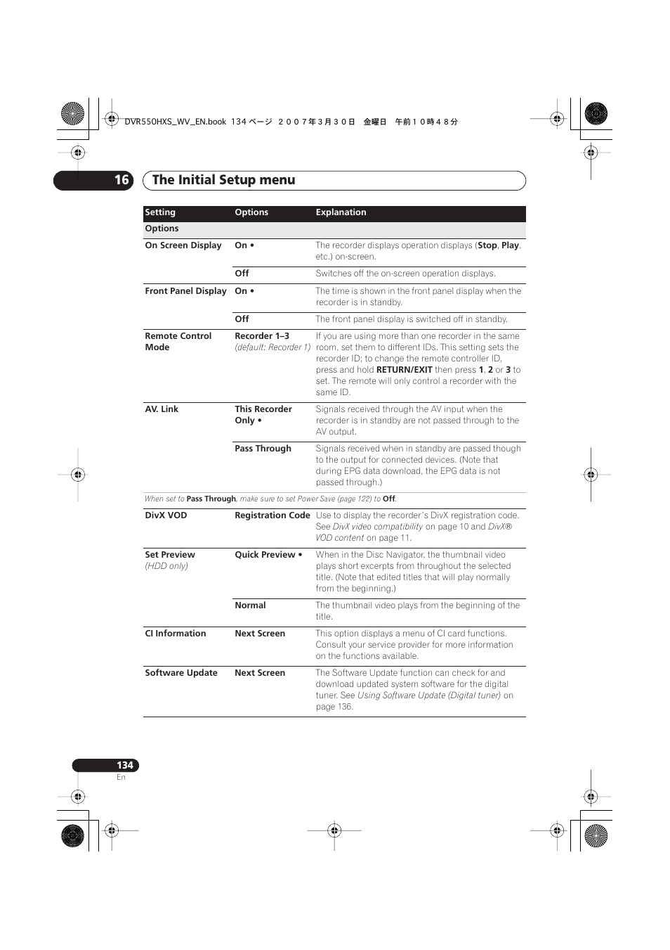 The initial setup menu 16 | Pioneer DVR-550HX-S User Manual | Page 134 / 155