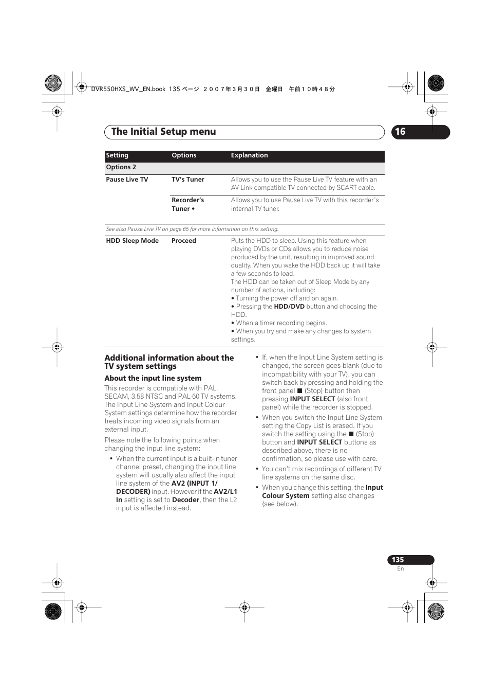 The initial setup menu | Pioneer DVR-550HX-S User Manual | Page 135 / 155