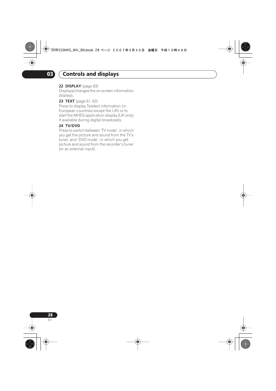 Controls and displays 03 | Pioneer DVR-550HX-S User Manual | Page 28 / 155