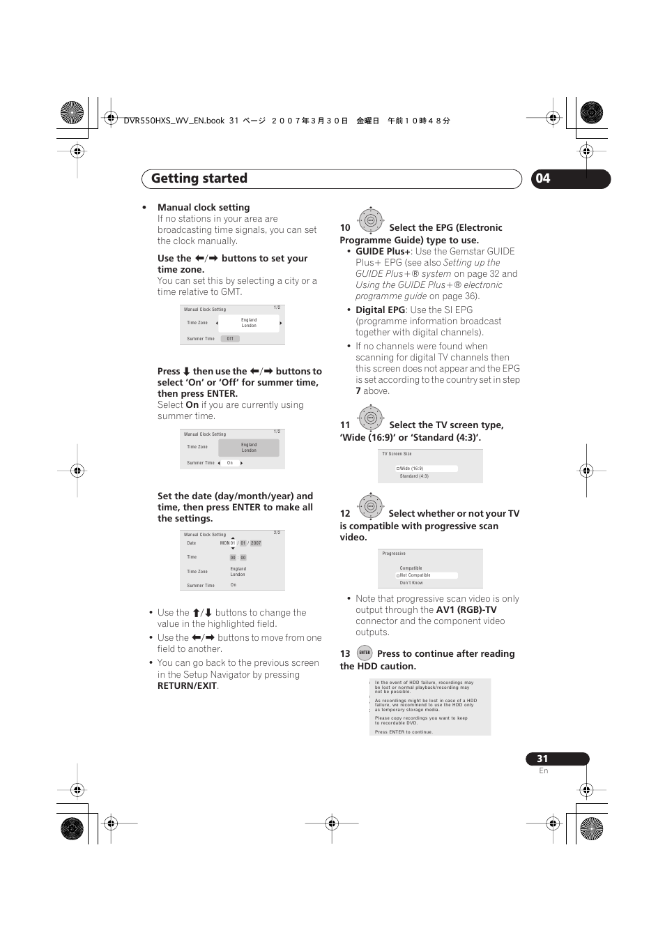 Getting started | Pioneer DVR-550HX-S User Manual | Page 31 / 155