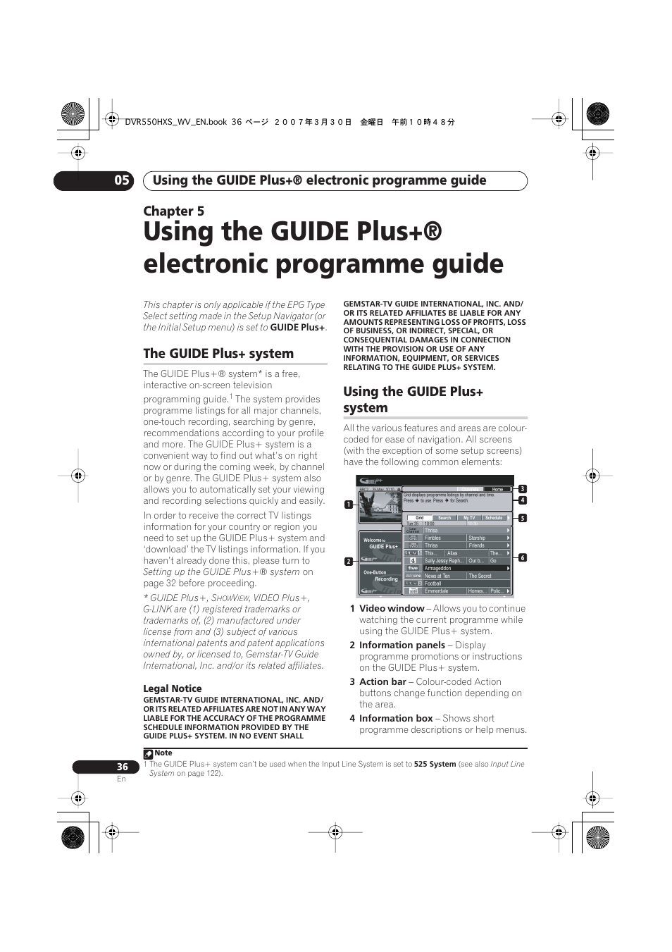 The guide plus+® system, Using the guide plus+® system, Using the guide plus+® electronic programme guide | Chapter 5, The guide plus+ system, Using the guide plus, System | Pioneer DVR-550HX-S User Manual | Page 36 / 155