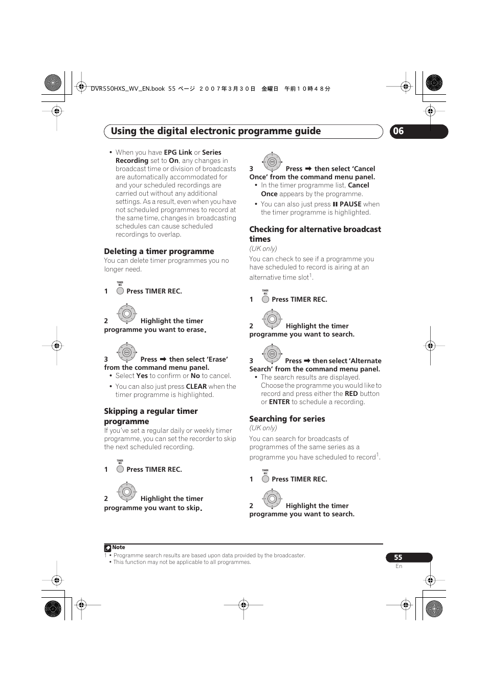 Using the digital electronic programme guide | Pioneer DVR-550HX-S User Manual | Page 55 / 155