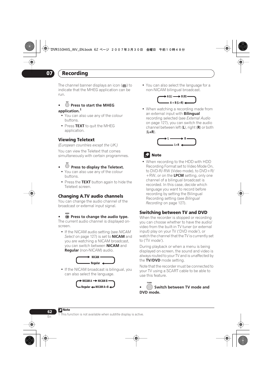 Recording 07 | Pioneer DVR-550HX-S User Manual | Page 62 / 155