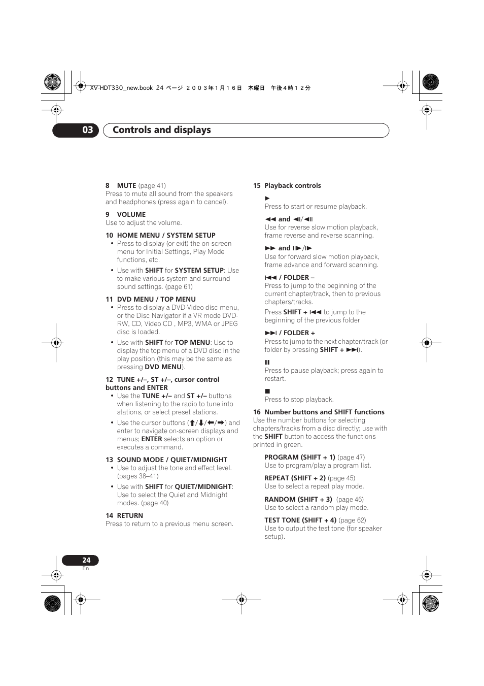 Controls and displays 03 | Pioneer S-HTD330 User Manual | Page 24 / 92