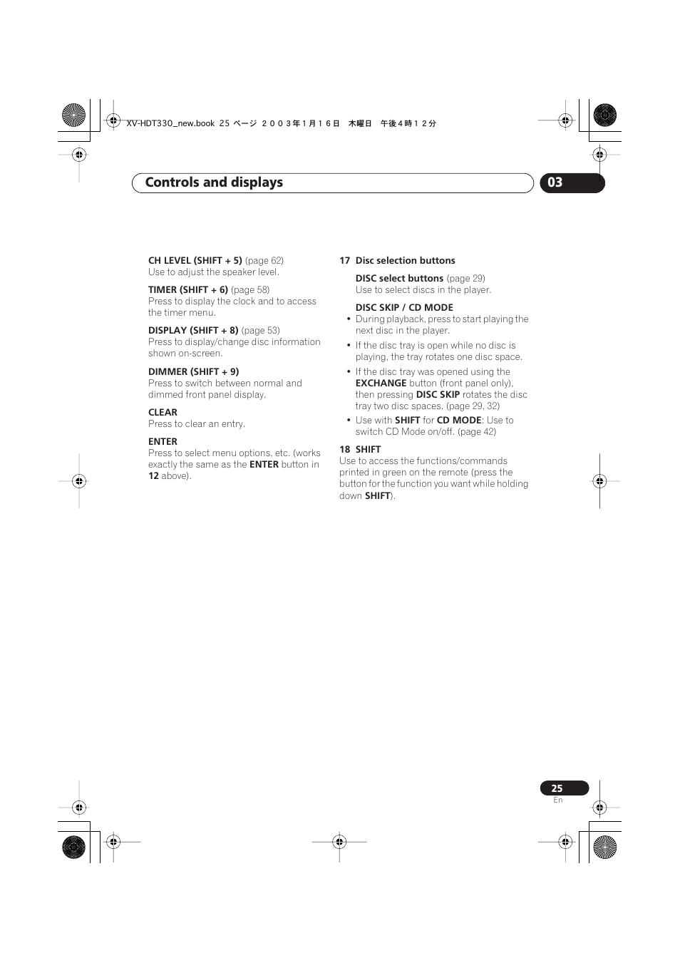 Controls and displays 03 | Pioneer S-HTD330 User Manual | Page 25 / 92