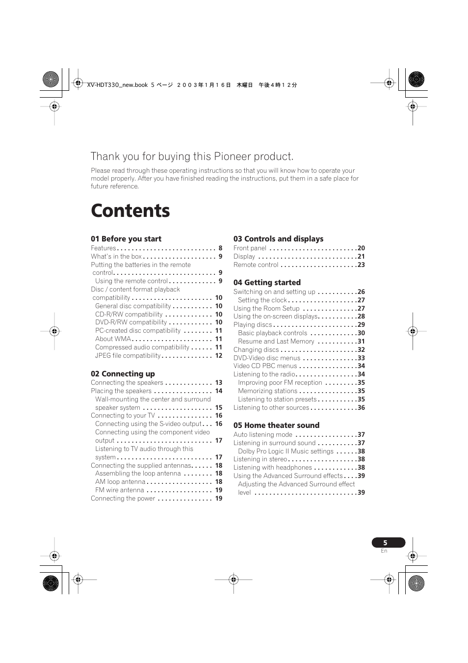 Pioneer S-HTD330 User Manual | Page 5 / 92