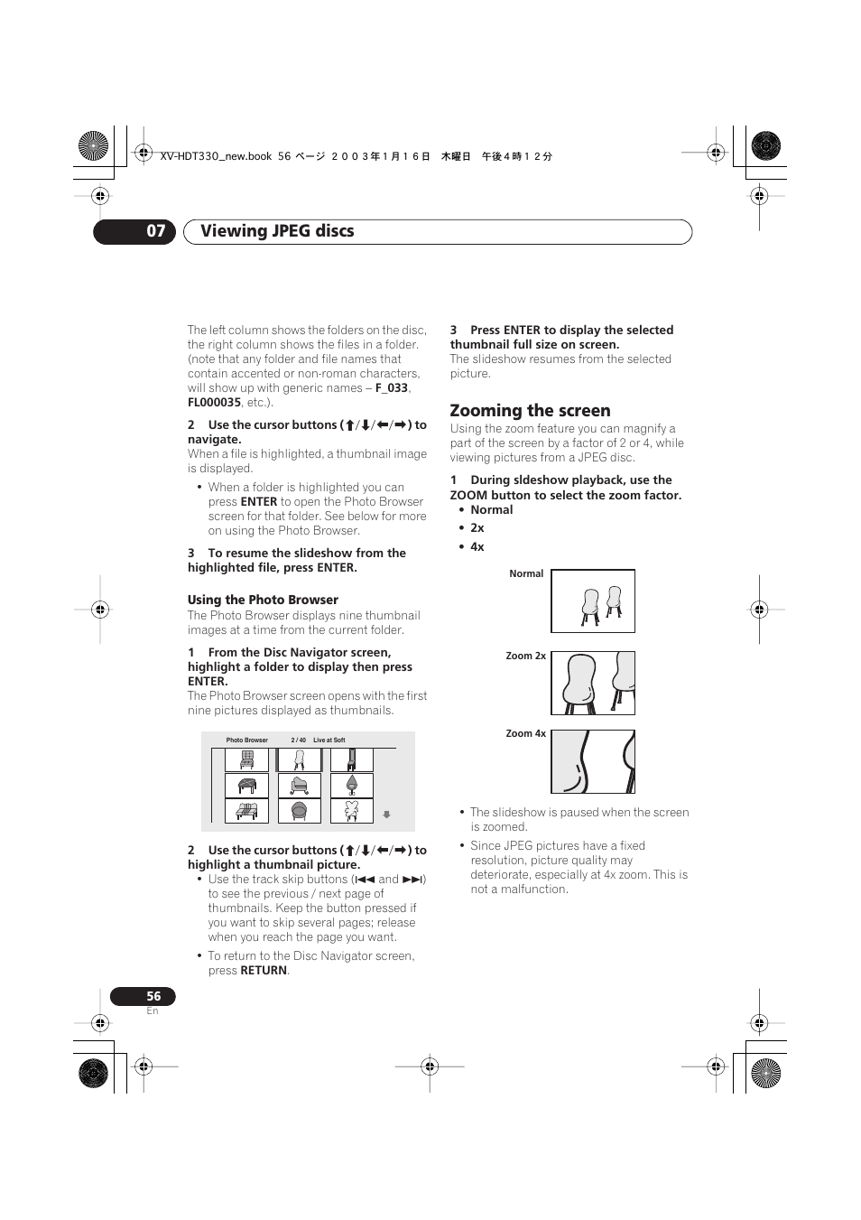 Zooming the screen, Viewing jpeg discs 07 | Pioneer S-HTD330 User Manual | Page 56 / 92