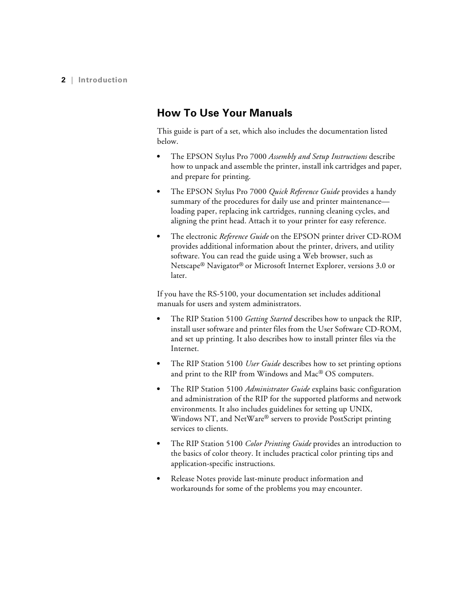How to use your manuals, Ow to use your manuals | Epson Stylus Pro 7000 User Manual | Page 10 / 147