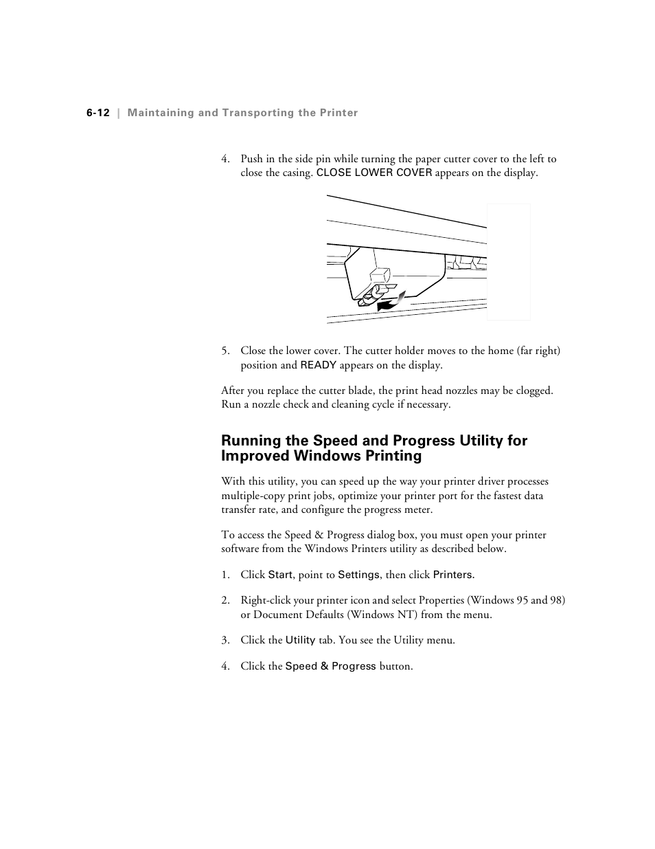 Running the speed and progress utility, For improved windows printing -12 | Epson Stylus Pro 7000 User Manual | Page 104 / 147