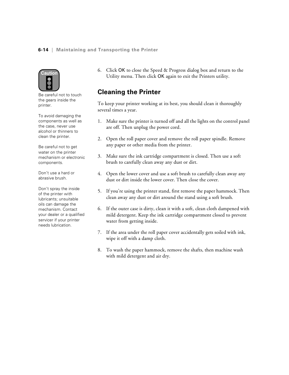 Cleaning the printer, Cleaning the printer -14 | Epson Stylus Pro 7000 User Manual | Page 106 / 147