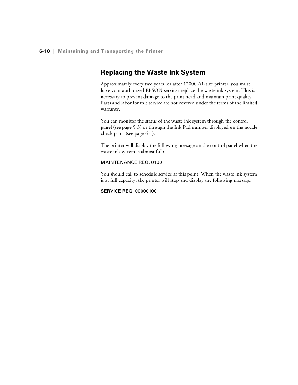 Replacing the waste ink system, Replacing the waste ink system -18 | Epson Stylus Pro 7000 User Manual | Page 110 / 147