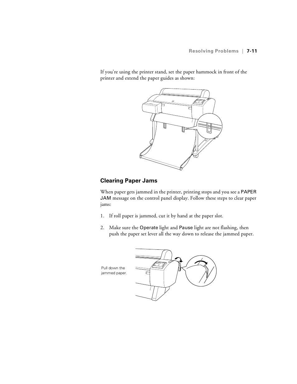 Clearing paper jams, Clearing paper jams -11, 11 f | Epson Stylus Pro 7000 User Manual | Page 121 / 147