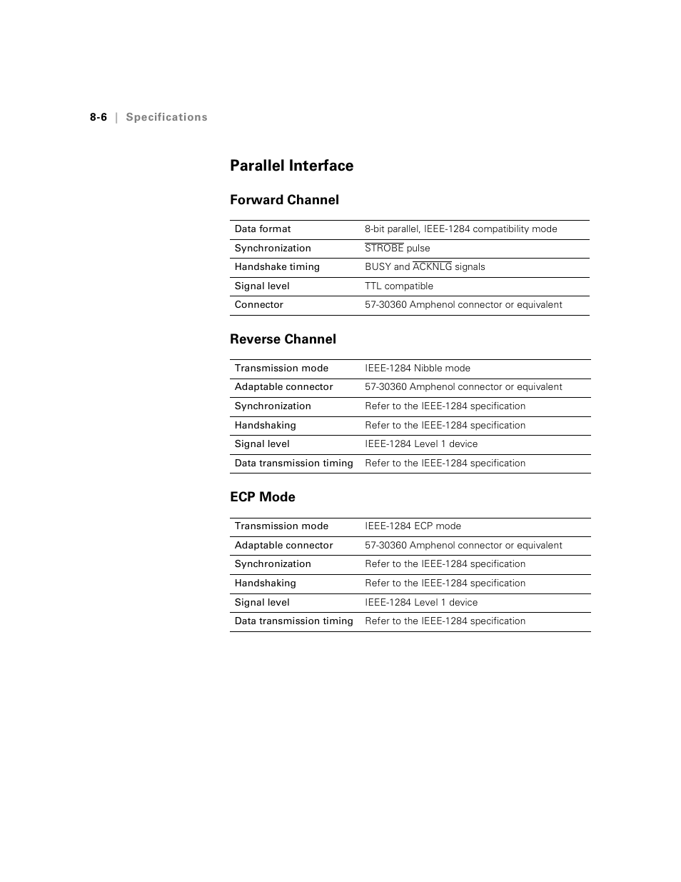 Parallel interface, Forward channel, Reverse channel | Ecp mode, Parallel interface -6, Forward channel -6 reverse channel -6 ecp mode -6, Forward channel reverse channel ecp mode | Epson Stylus Pro 7000 User Manual | Page 132 / 147