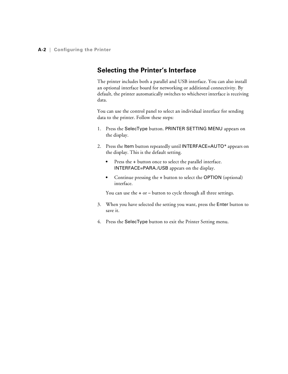 Selecting the printer’s interface | Epson Stylus Pro 7000 User Manual | Page 136 / 147
