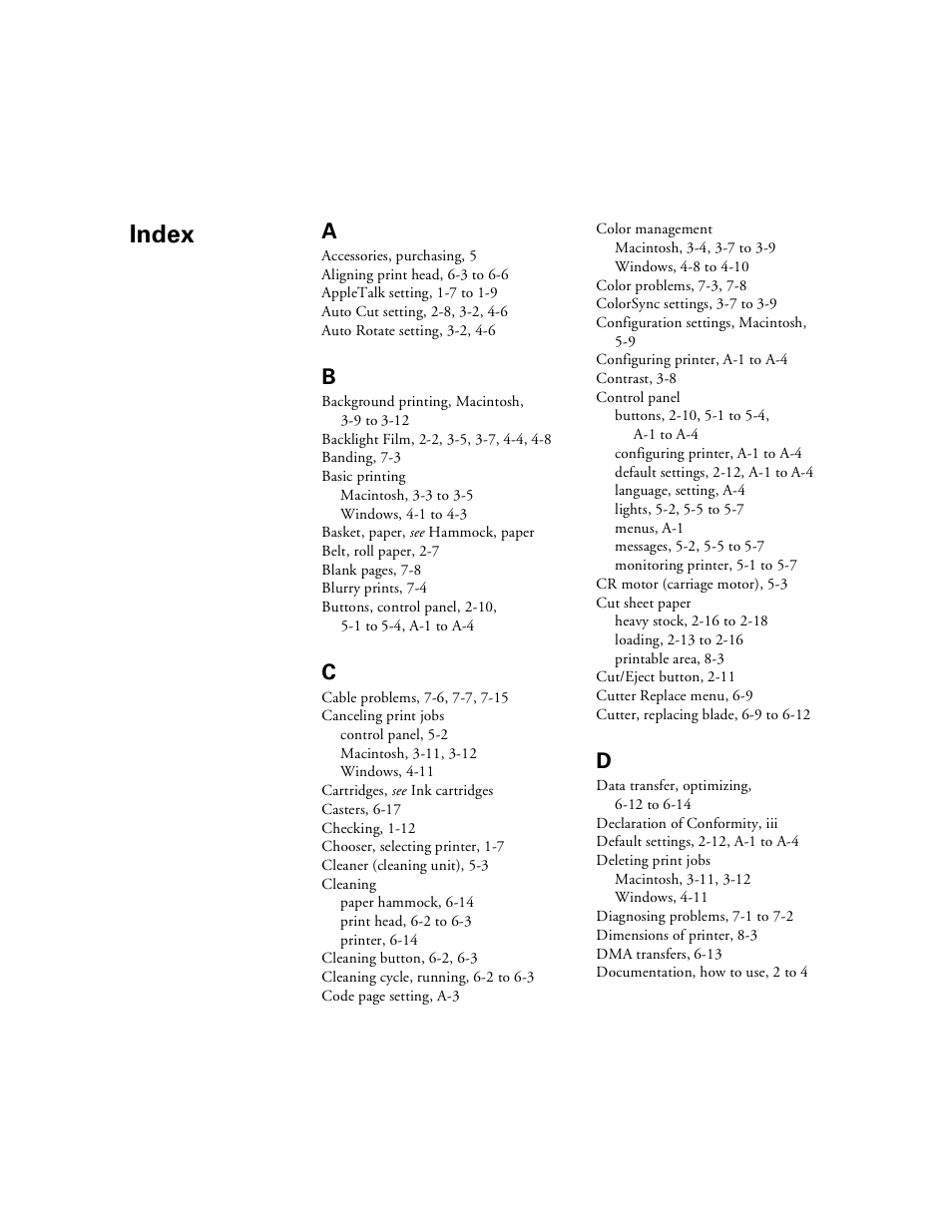 Index | Epson Stylus Pro 7000 User Manual | Page 139 / 147