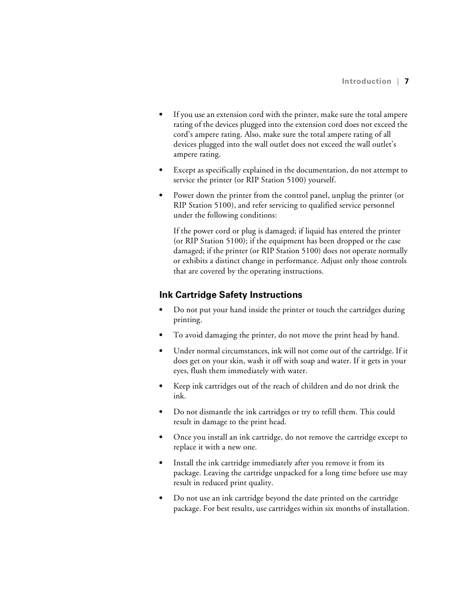 Ink cartridge safety instructions | Epson Stylus Pro 7000 User Manual | Page 15 / 147