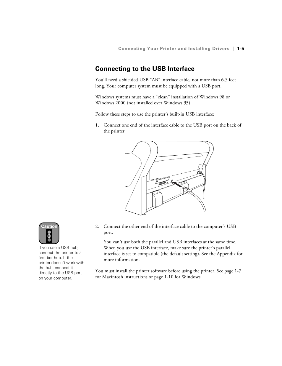 Connecting to the usb interface, Connecting to the usb interface -5 | Epson Stylus Pro 7000 User Manual | Page 21 / 147