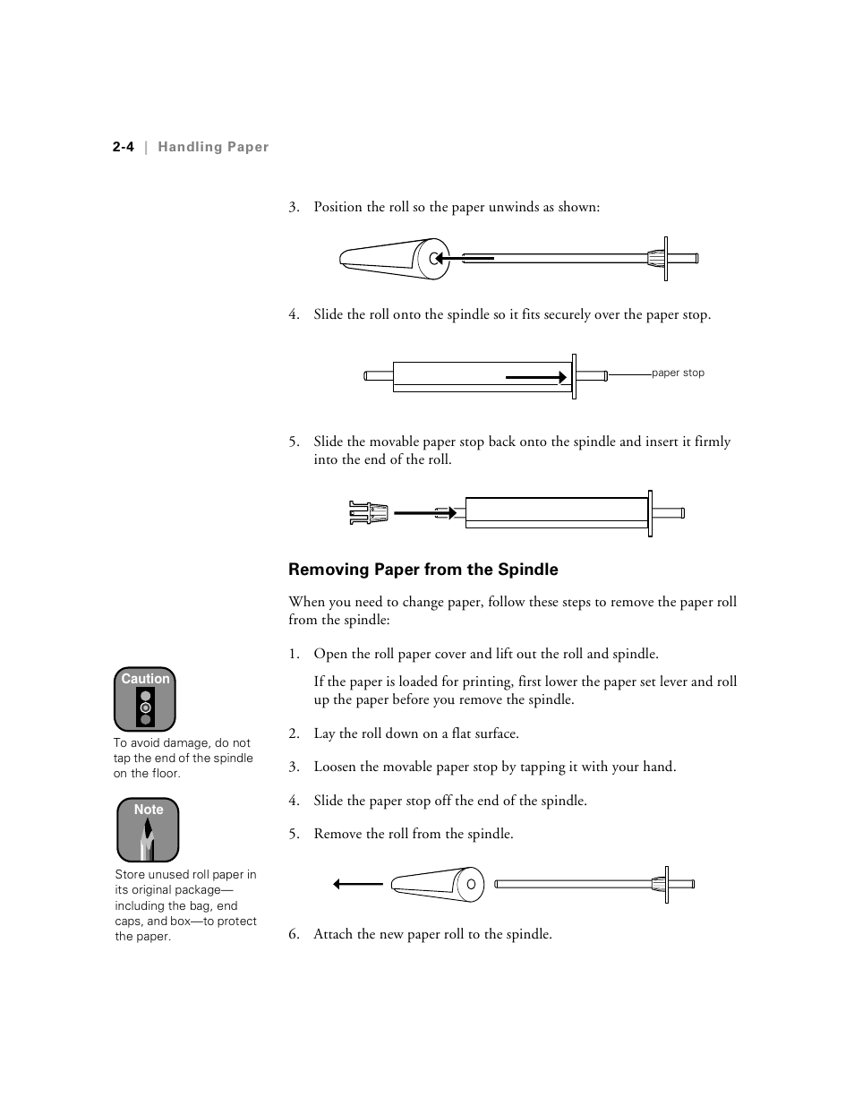 Removing paper from the spindle, Removing paper from the spindle -4 | Epson Stylus Pro 7000 User Manual | Page 38 / 147