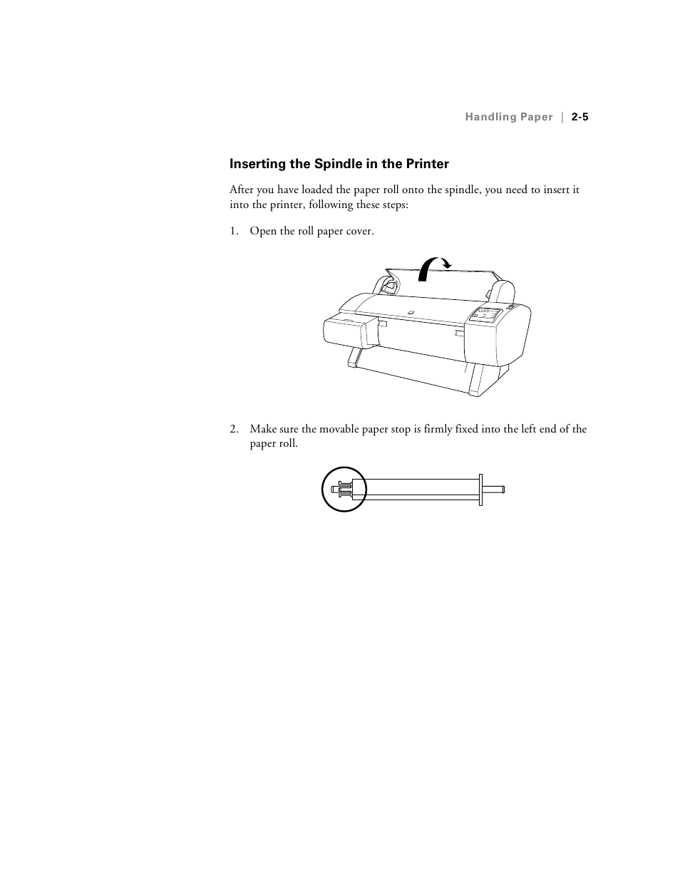 Inserting the spindle in the printer, Inserting the spindle in the printer -5 | Epson Stylus Pro 7000 User Manual | Page 39 / 147