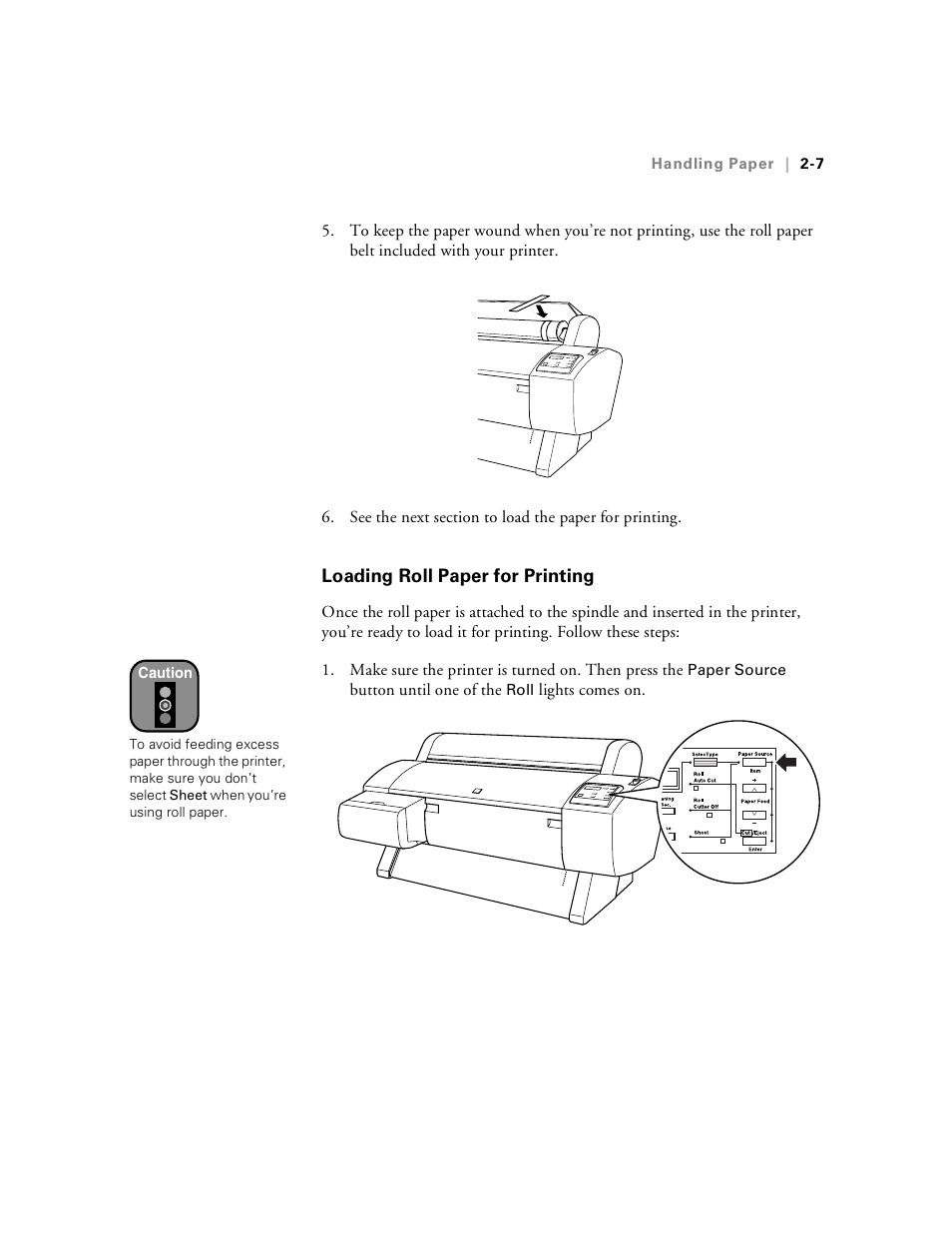 Loading roll paper for printing, Loading roll paper for printing -7 | Epson Stylus Pro 7000 User Manual | Page 41 / 147