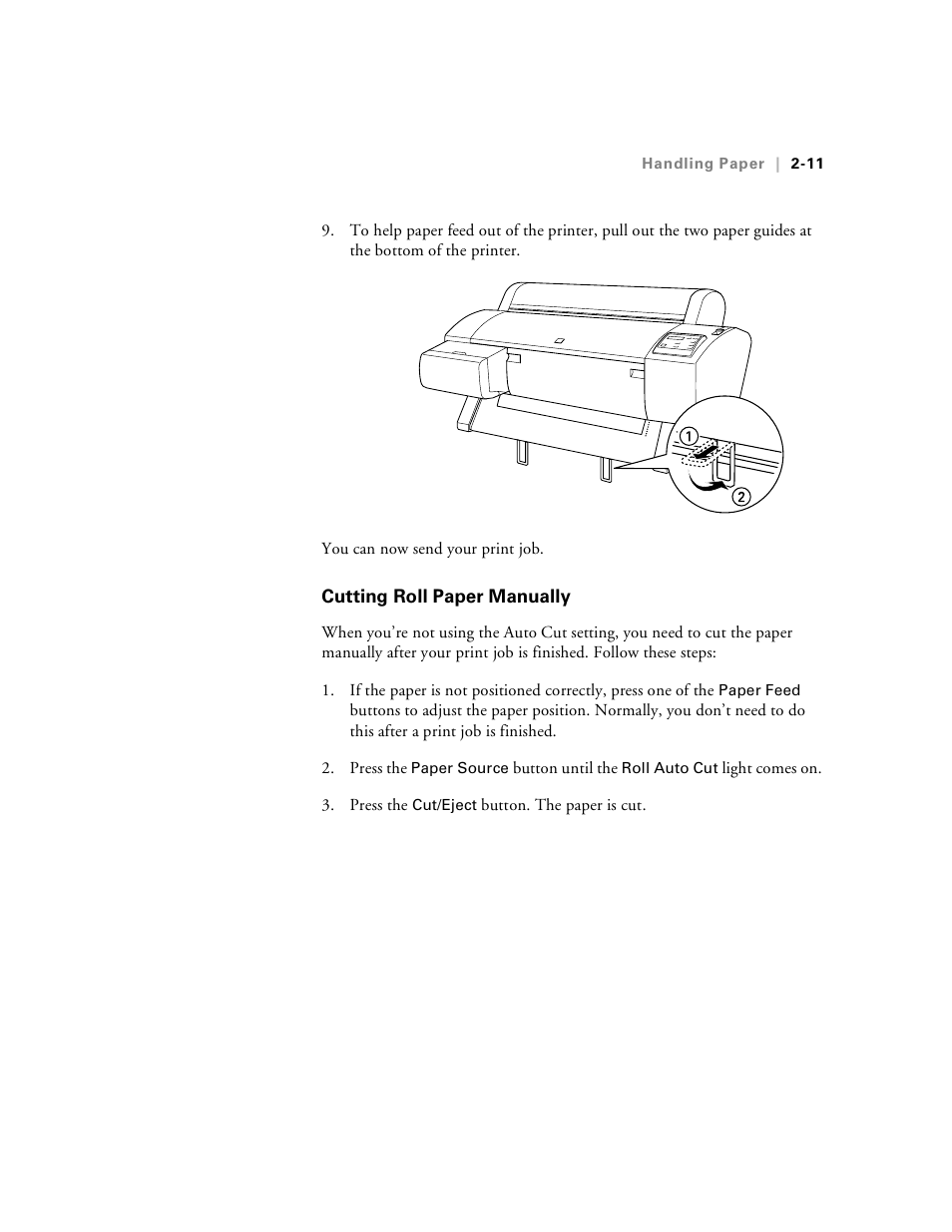 Cutting roll paper manually, Cutting roll paper manually -11 | Epson Stylus Pro 7000 User Manual | Page 45 / 147