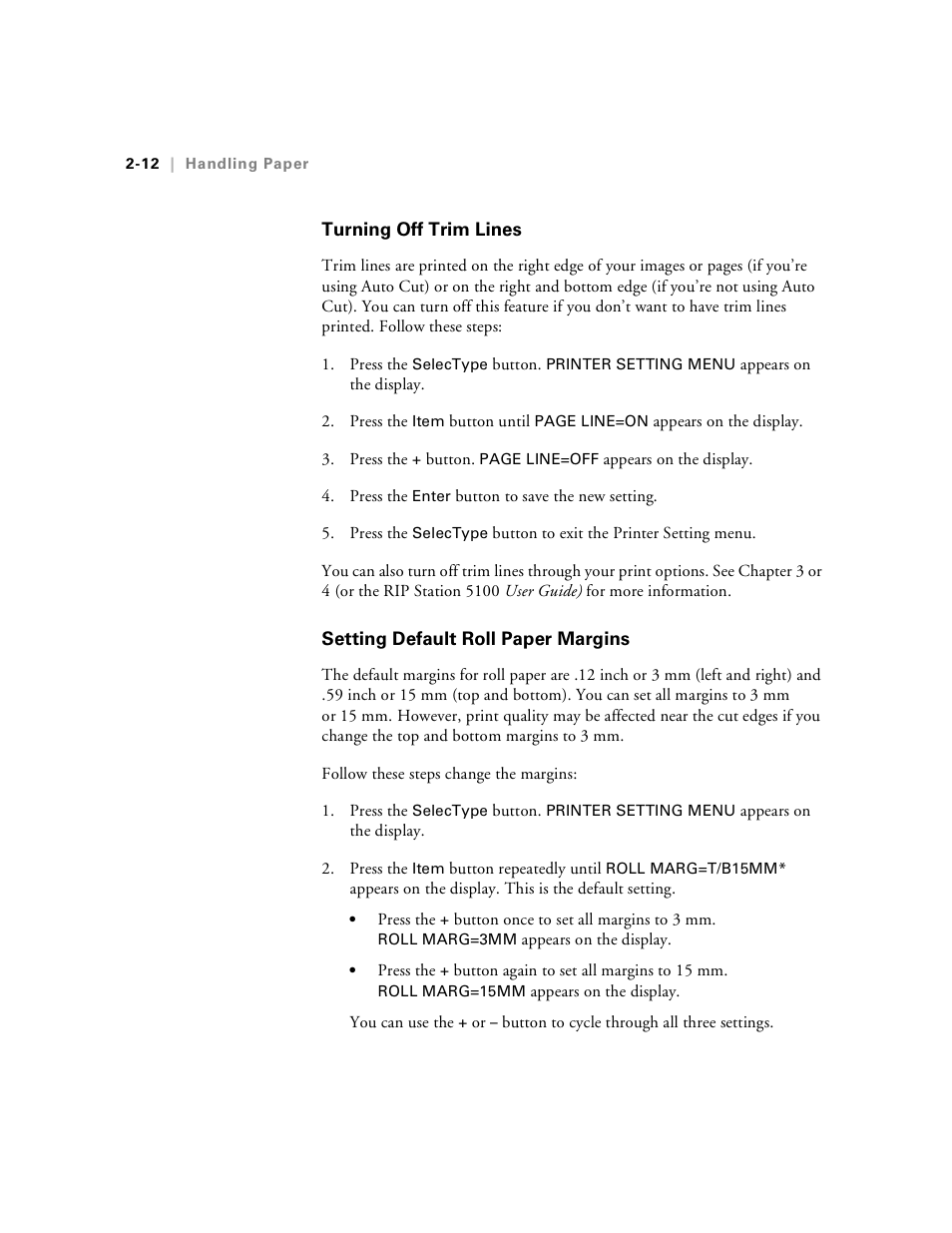 Turning off trim lines, Setting default roll paper margins | Epson Stylus Pro 7000 User Manual | Page 46 / 147
