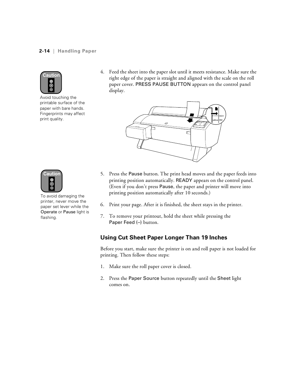 Using cut sheet paper longer than 19 inches, Using cut sheet paper longer than 19 inches -14 | Epson Stylus Pro 7000 User Manual | Page 48 / 147