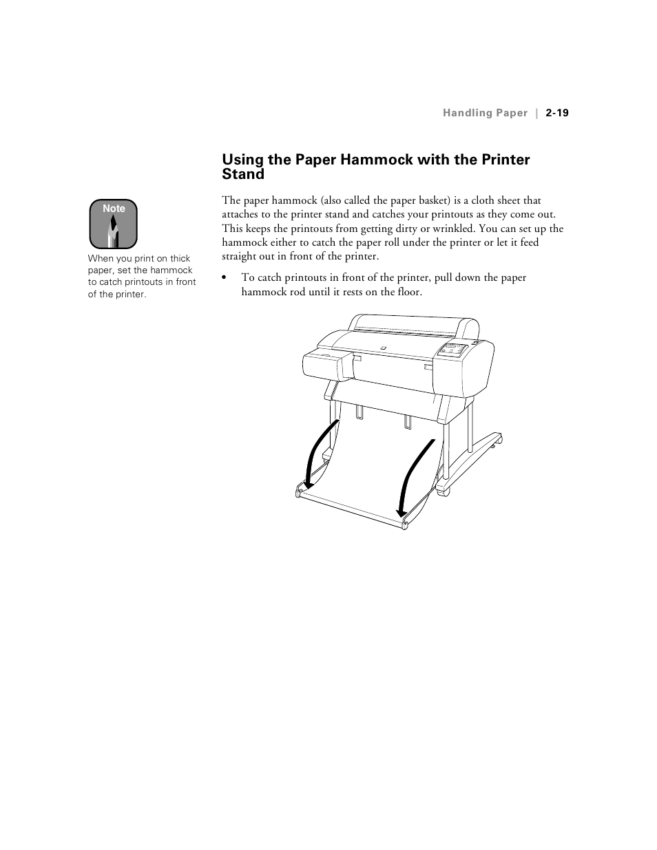 Using the paper hammock with the printer stand, Using the paper hammock with the printer stand -19 | Epson Stylus Pro 7000 User Manual | Page 53 / 147