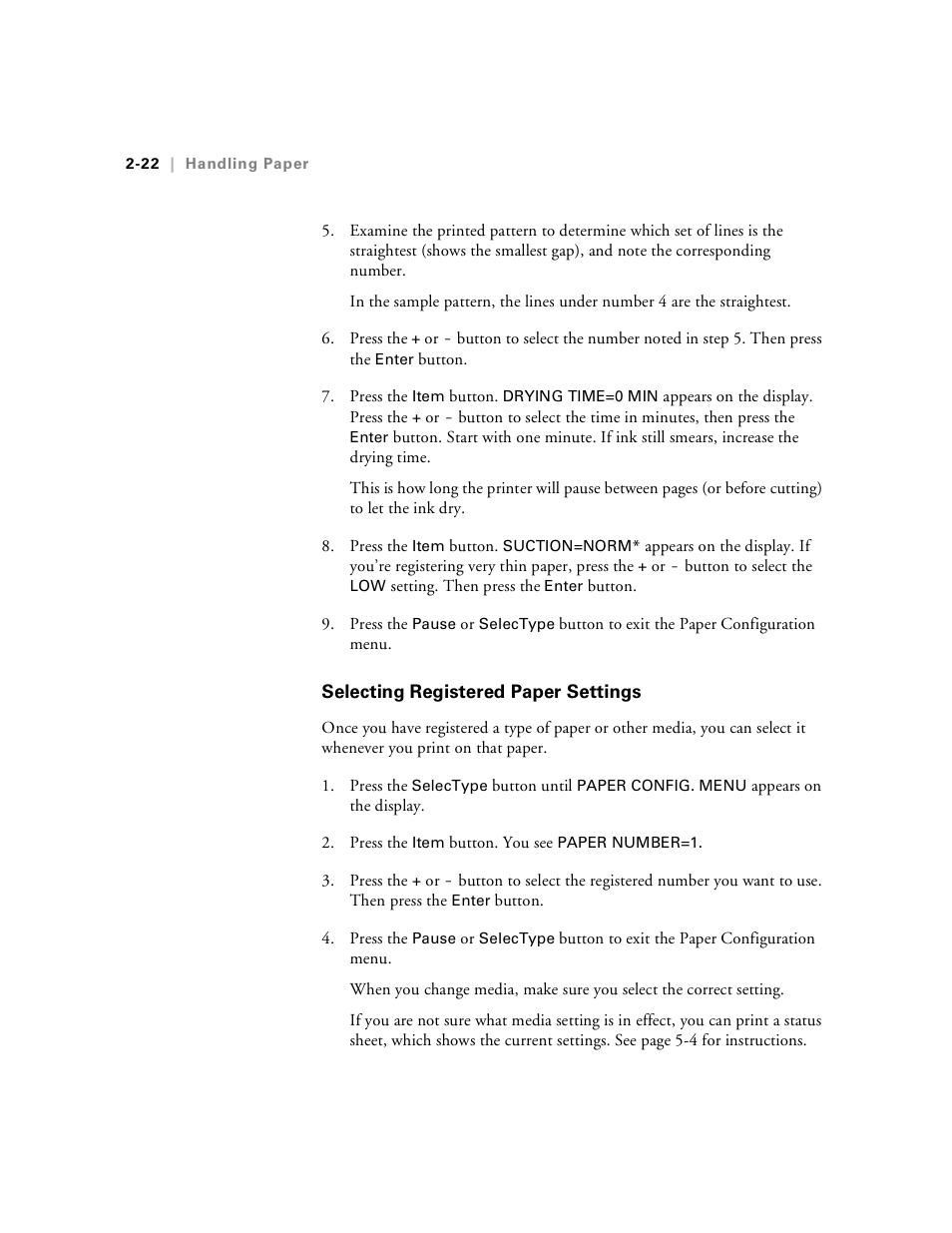 Selecting registered paper settings, Selecting registered paper settings -22 | Epson Stylus Pro 7000 User Manual | Page 56 / 147
