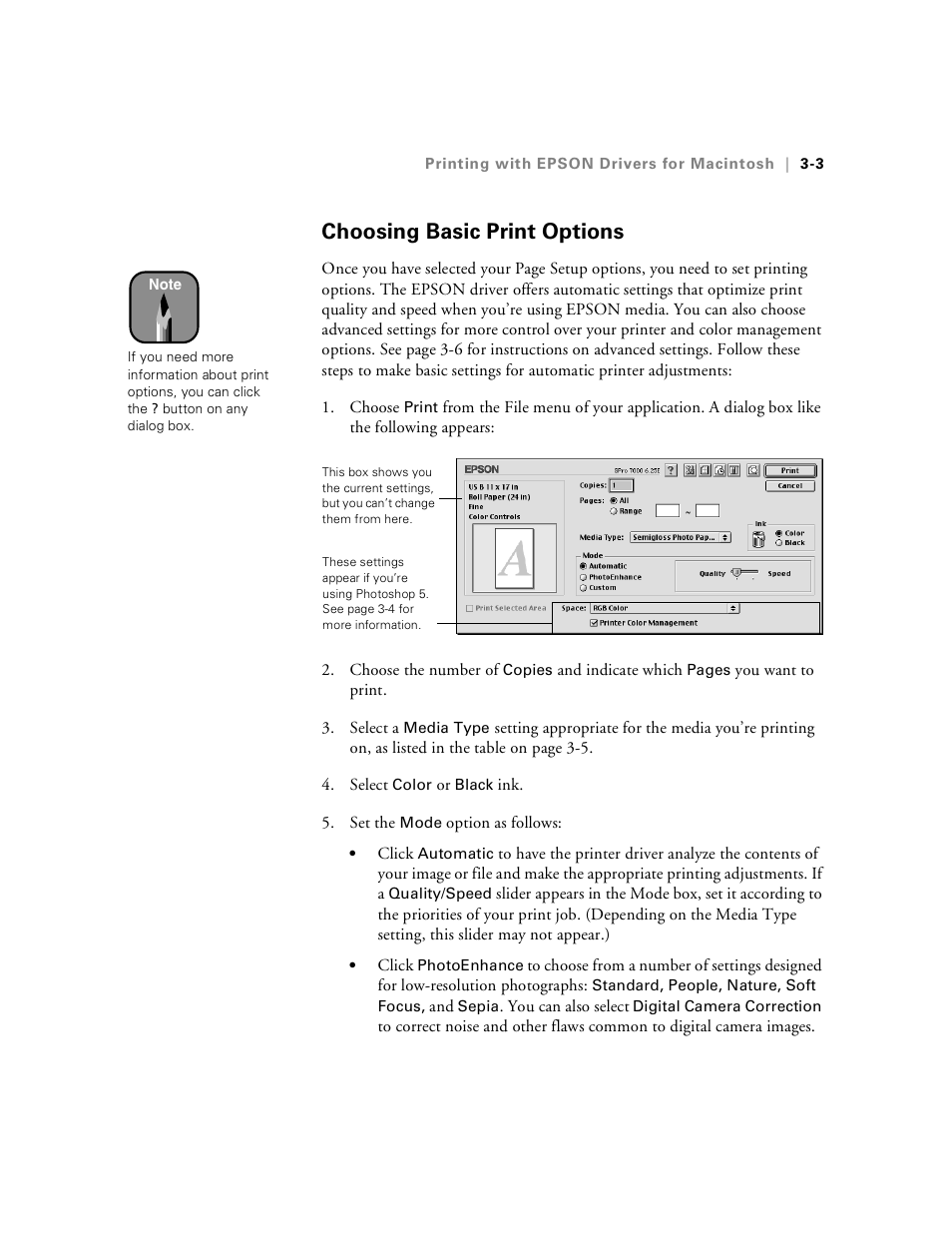 Choosing basic print options, Choosing basic print options -3 | Epson Stylus Pro 7000 User Manual | Page 59 / 147