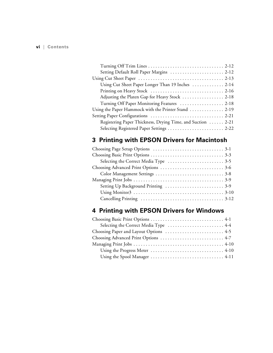 Printing with epson drivers for macintosh, Printing with epson drivers for windows, 3 printing with epson drivers for macintosh | 4 printing with epson drivers for windows | Epson Stylus Pro 7000 User Manual | Page 6 / 147