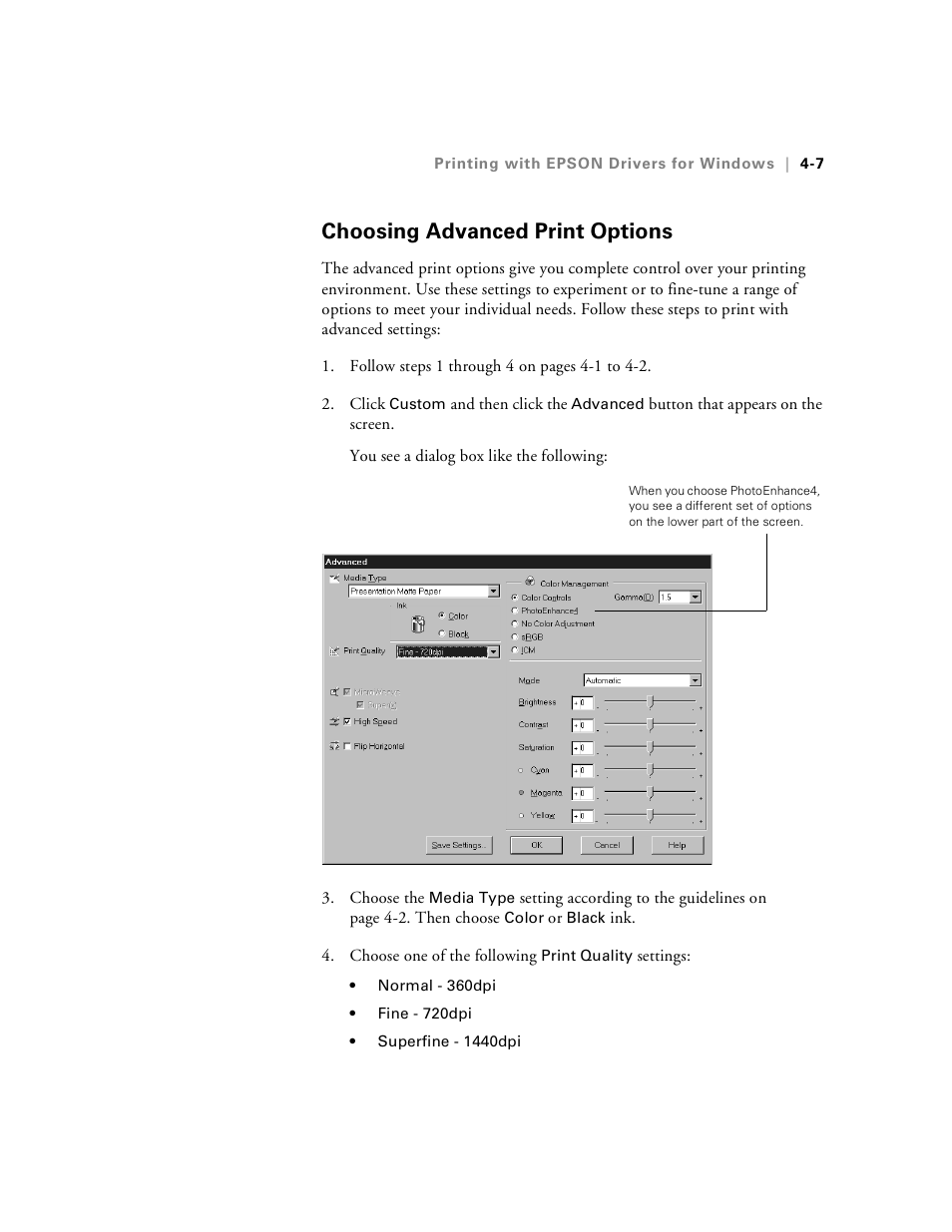 Choosing advanced print options, Choosing advanced print options -7 | Epson Stylus Pro 7000 User Manual | Page 75 / 147