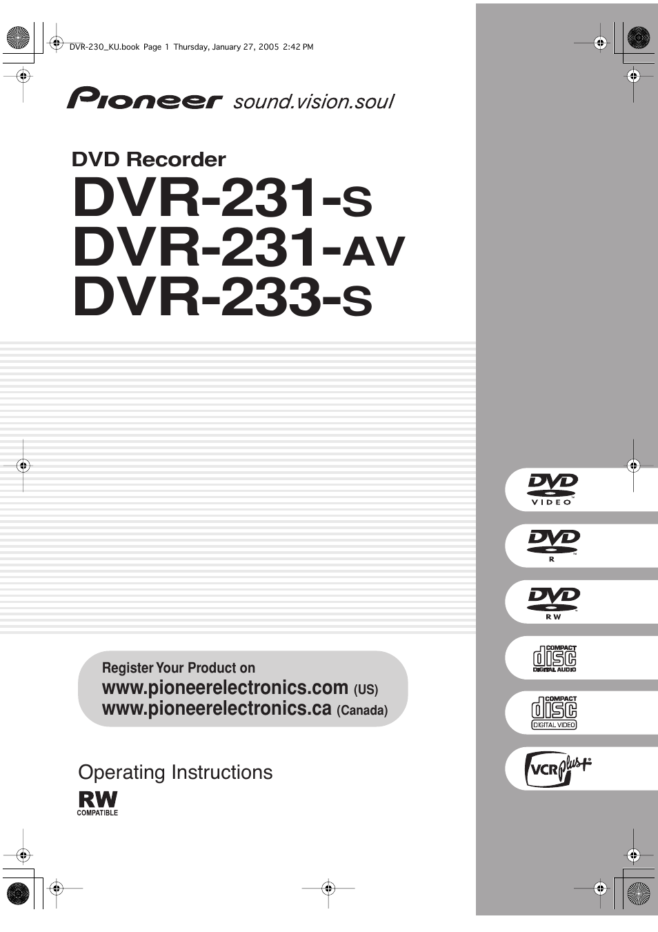 Pioneer DVR-233-S User Manual | 68 pages