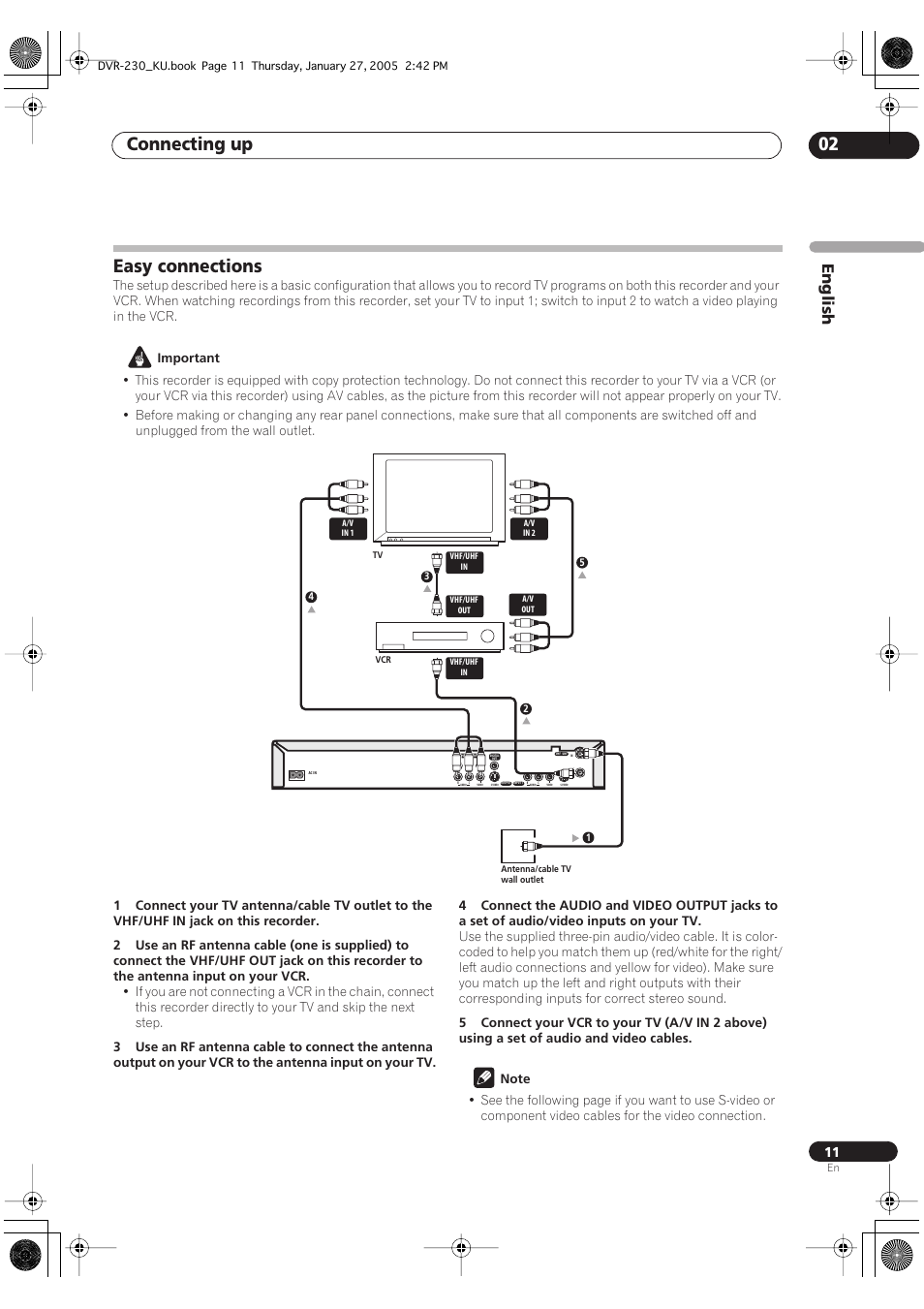 Easy connections, Connecting up 02, English | Pioneer DVR-233-S User Manual | Page 11 / 68